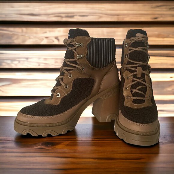 Sorel Women's Brex Heel Cozy Lace Bootie Boots IN BOX Tawny Buff Blackened Brown - Picture 4 of 10
